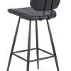 A black stool with a back and seat.