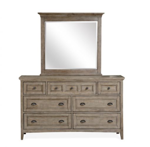 A dresser with a mirror on top of it.