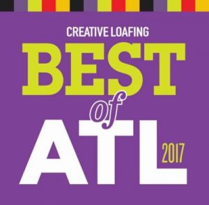 A purple background with the words " creative loafing best of atl 2 0 1 7 ".